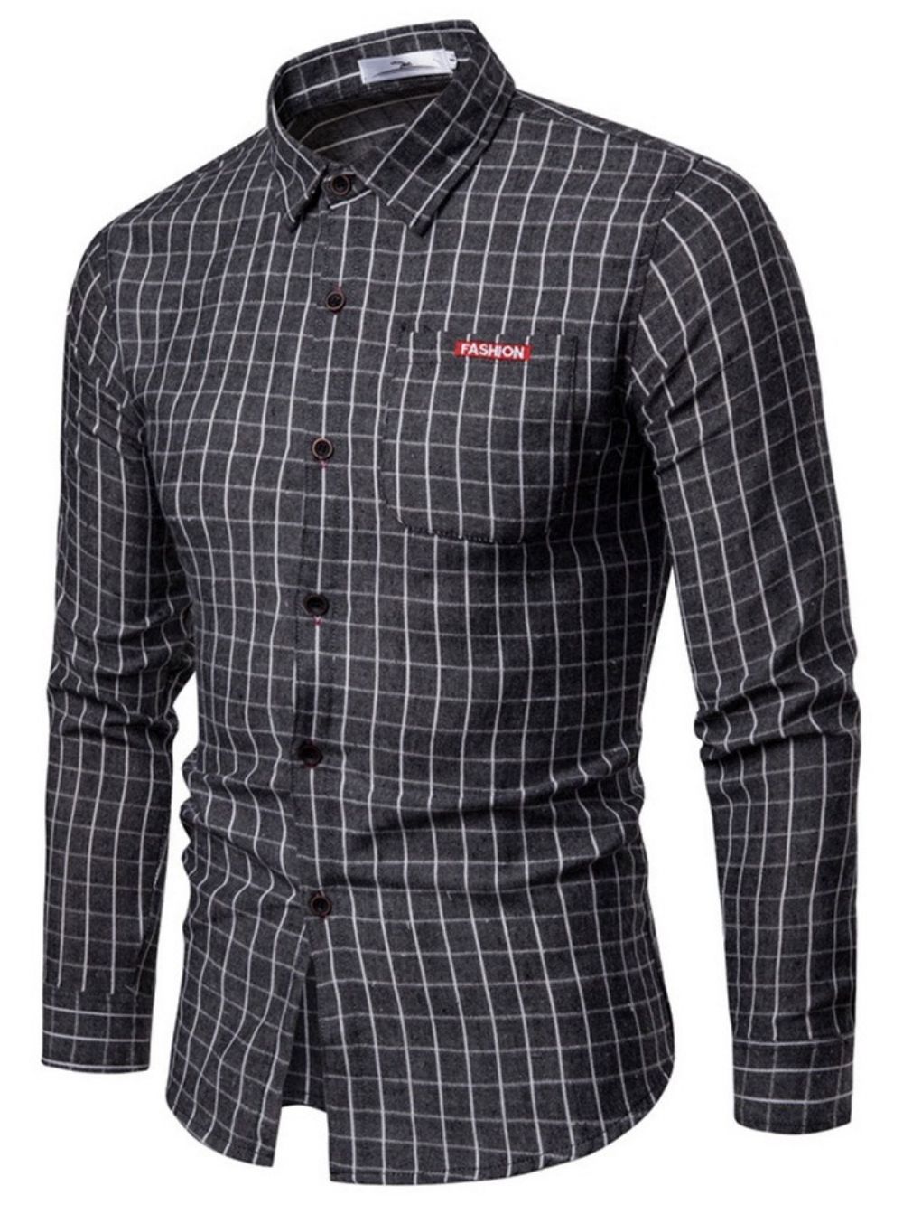 Camisa Xadrez Com Lapela Casual Masculina Sem Abotoamento