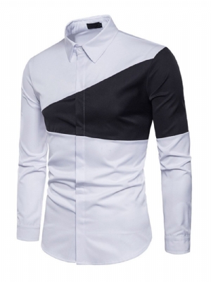 Camisas Casuais Masculinas Color Block Slim Lapel