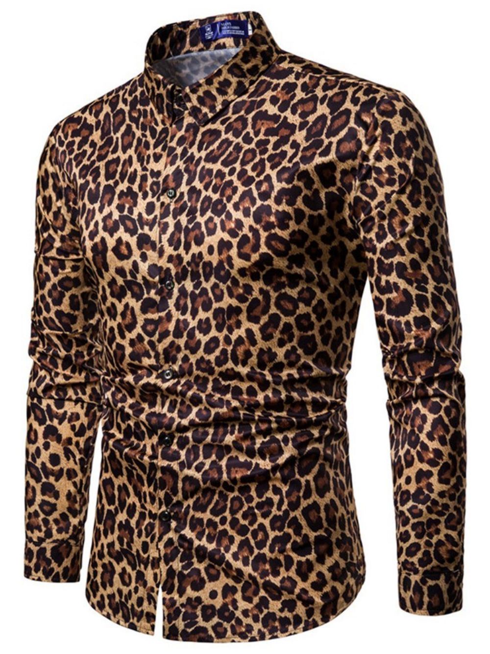 Camisas Casuais Masculinas Slim Com Estampa De Leopardo