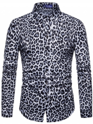 Camisas Casuais Masculinas Slim Com Estampa De Leopardo