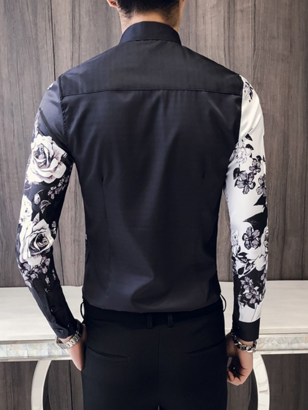 Camisas De Festa Masculinas Slim Com Estampa Floral Color Block