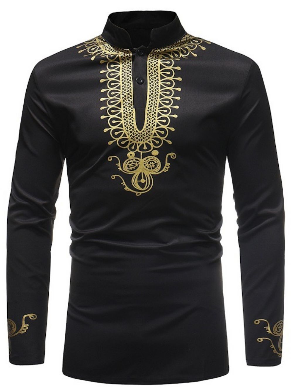 Camisas Masculinas Com Estampa De Dashiki Preto Dourado Moda Africana