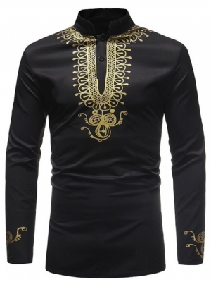 Camisas Masculinas Com Estampa De Dashiki Preto Dourado Moda Africana