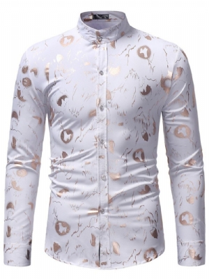 Camisas Sociais Masculinas Casuais Estampadas Com Gola Fina