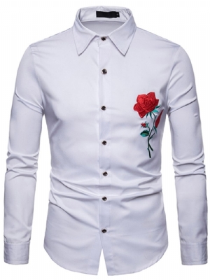 Camisas Sociais Masculinas Casuais Estampadas Florais Com Botões E Lapela