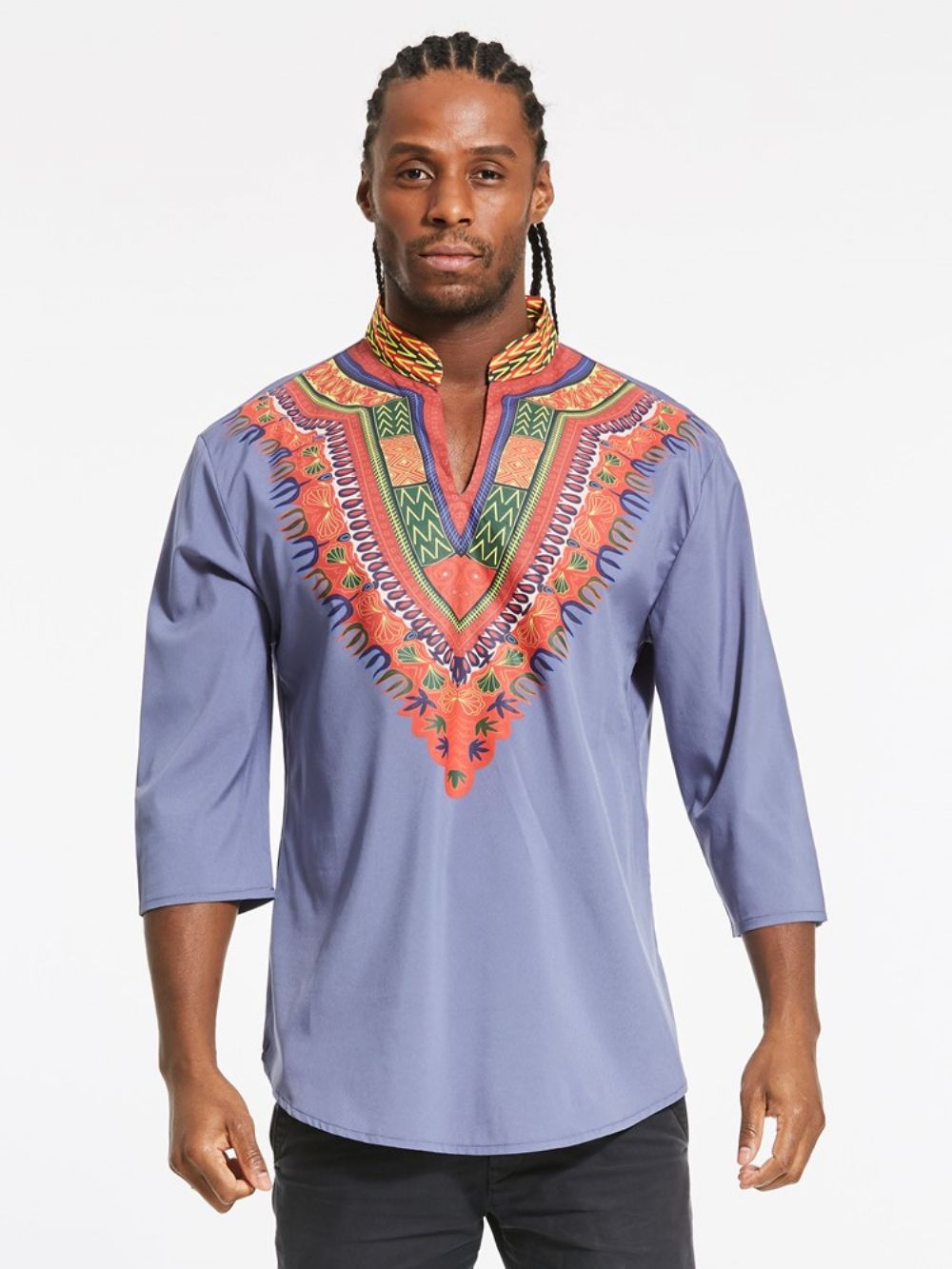 Camiseta Masculina Com Estampa De Dashiki Moda Africana Com Gola V E Gola V