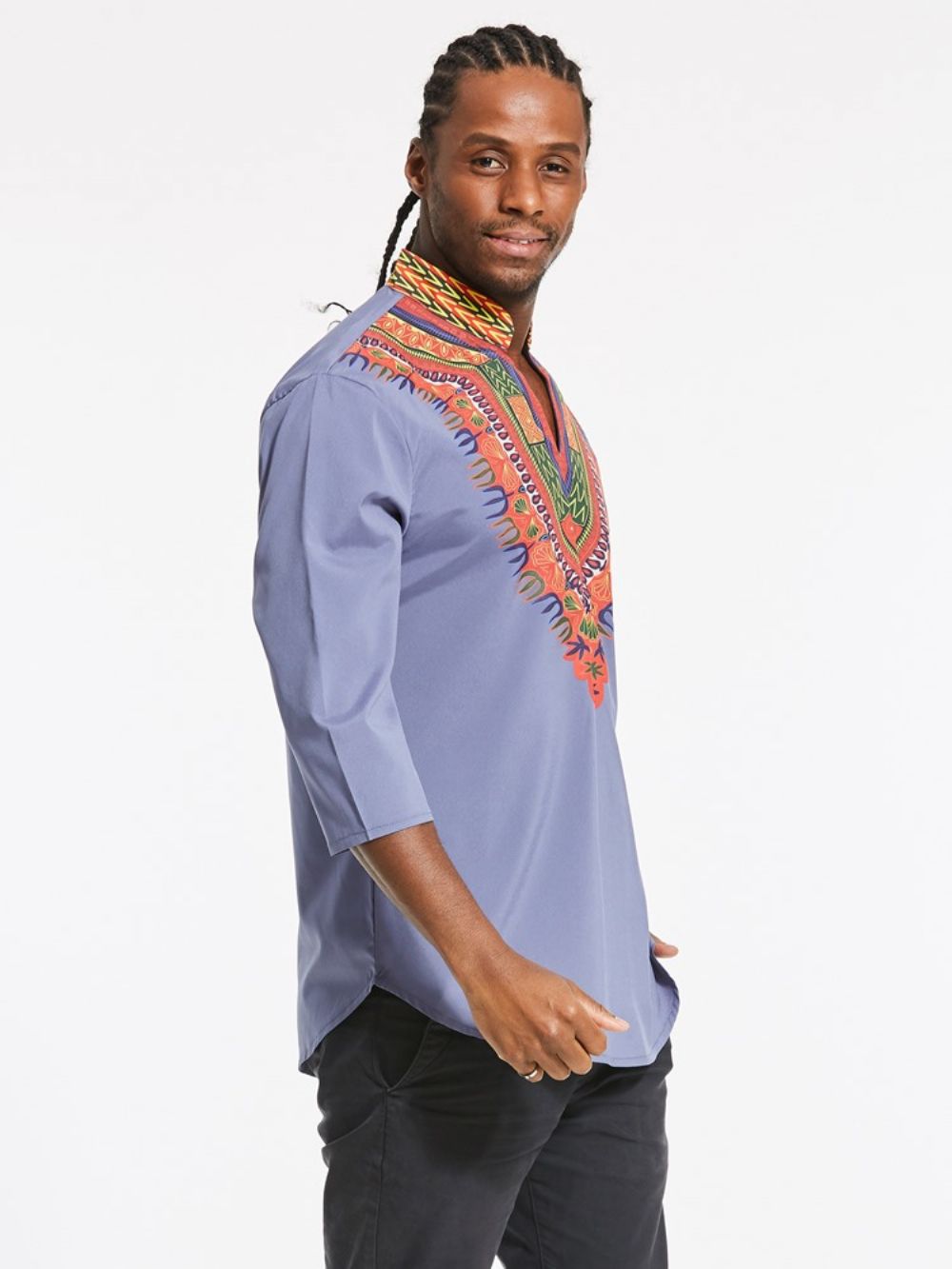 Camiseta Masculina Com Estampa De Dashiki Moda Africana Com Gola V E Gola V