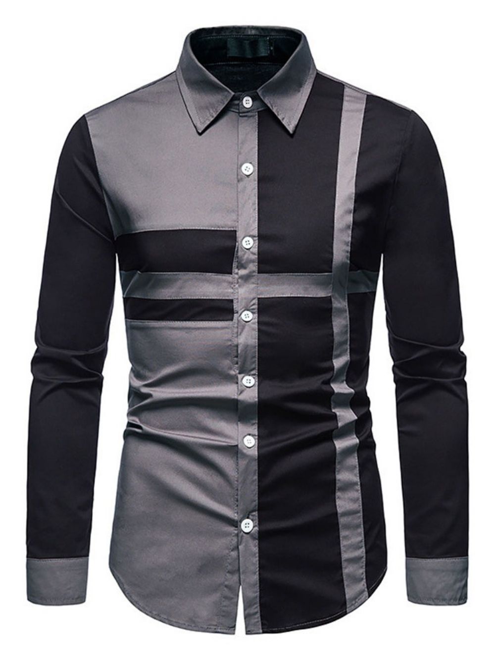 Ol Lapel Color Block Fall Camisa Masculina Traseira Simples