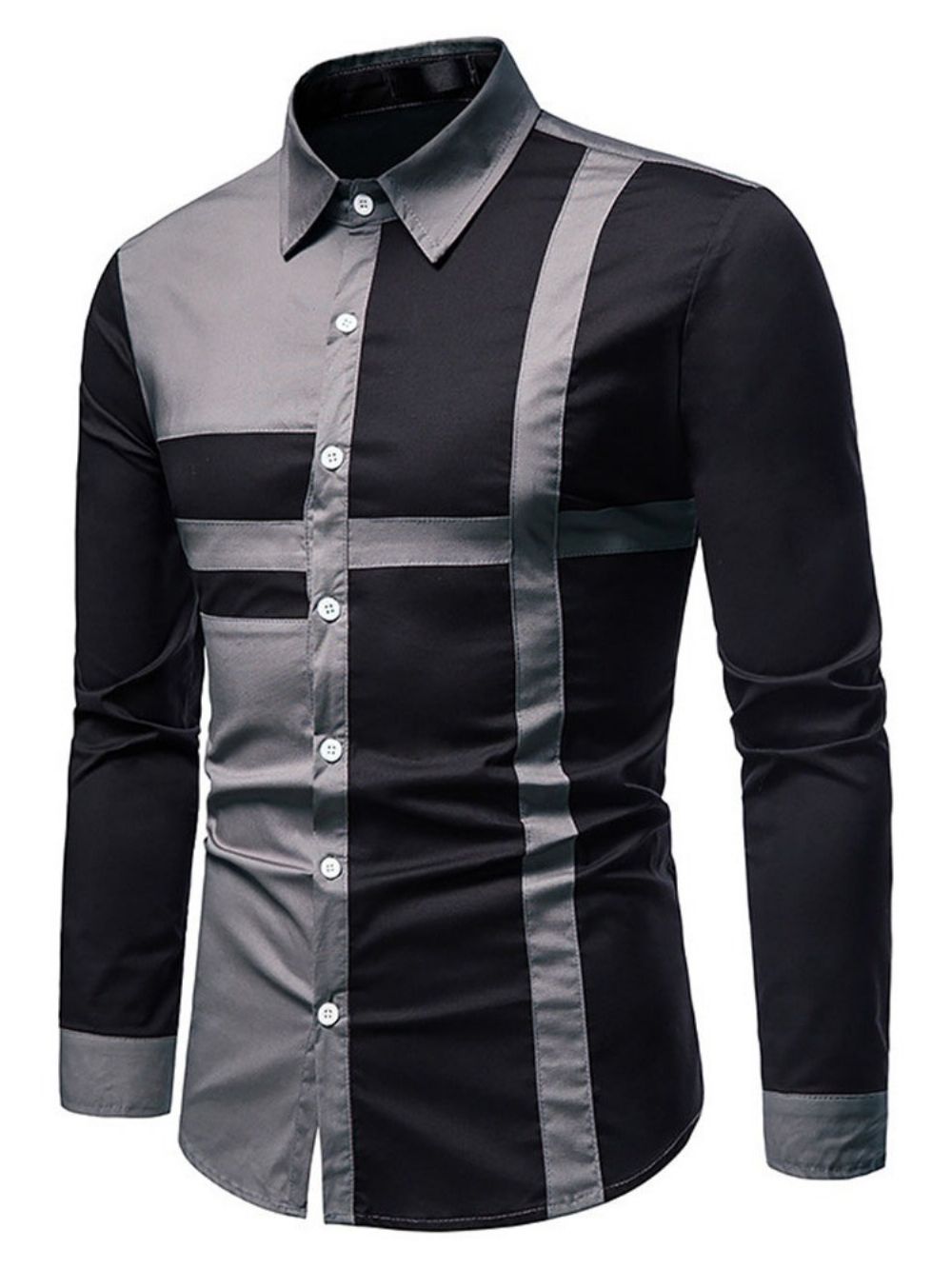 Ol Lapel Color Block Fall Camisa Masculina Traseira Simples