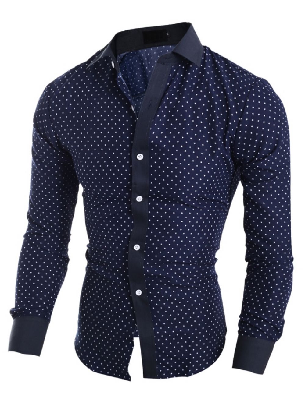 Roupas Masculinas Bolinhas Estampado Estrela Estampado Camisa Slim Fit