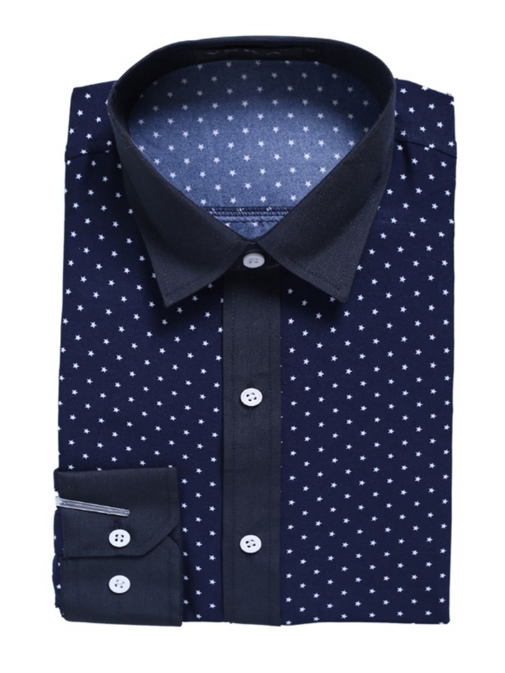 Roupas Masculinas Bolinhas Estampado Estrela Estampado Camisa Slim Fit